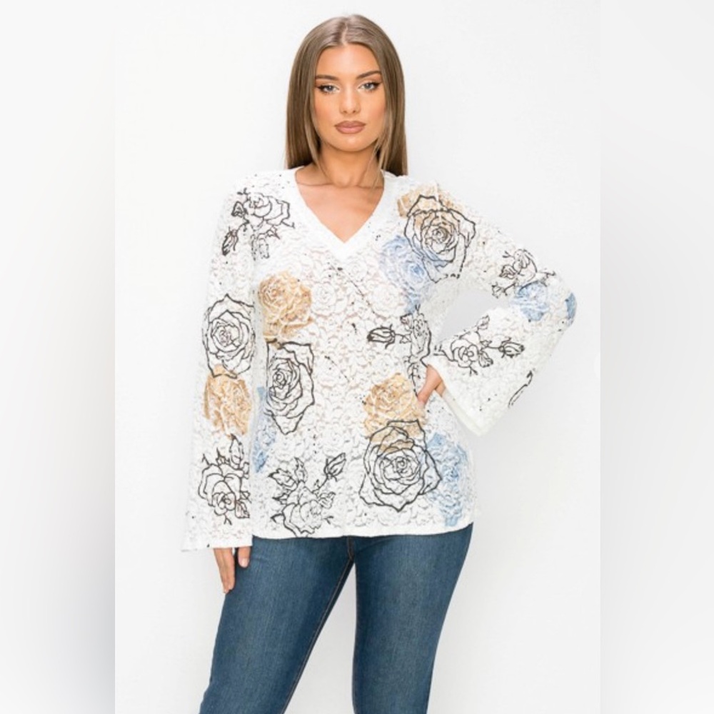 Tparty FLORAL PRINT ROUND NECK LS TOP